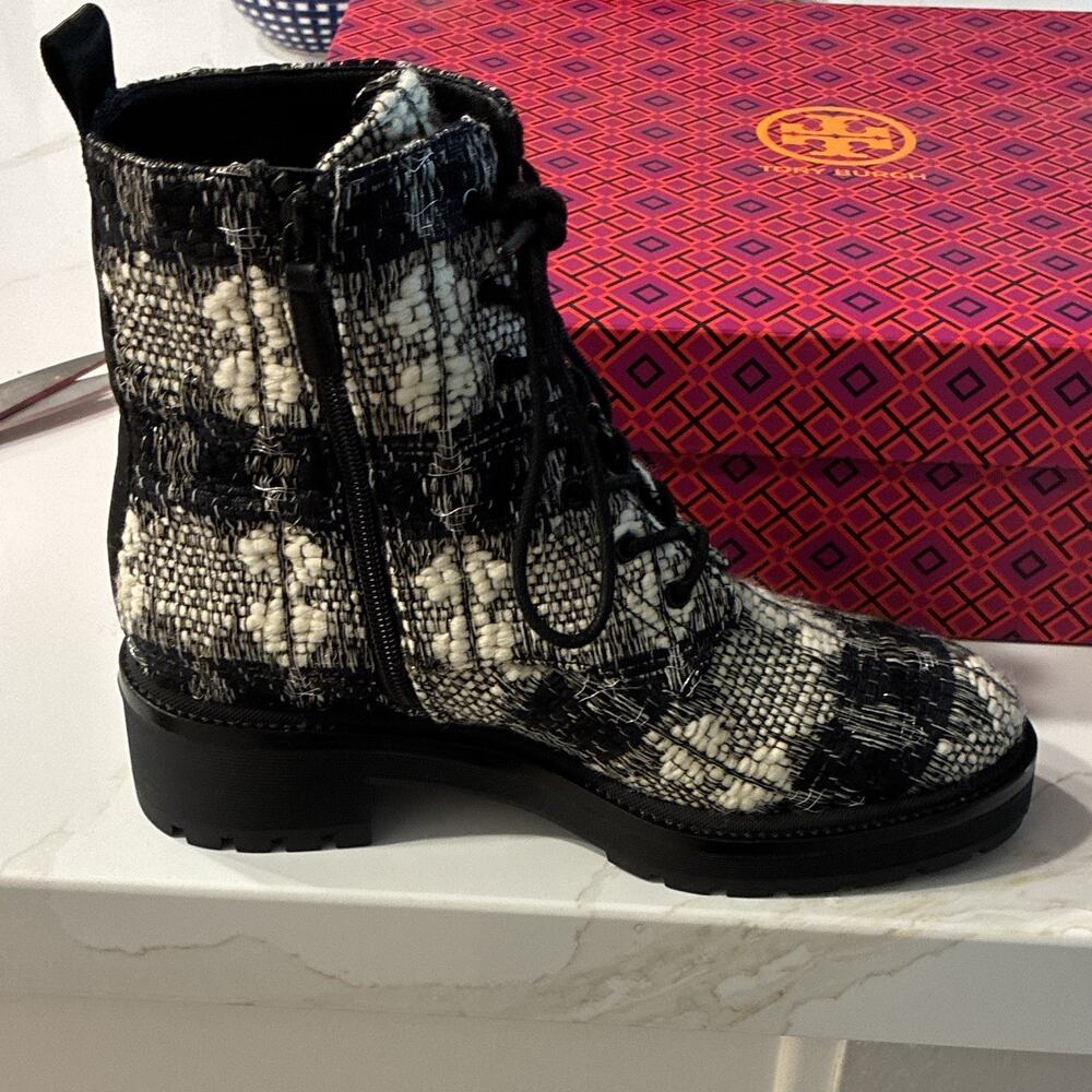 Tory Burch Miller Plaid Lace-Up Lug Sole Ankle Bootie Women’s US 9 76478